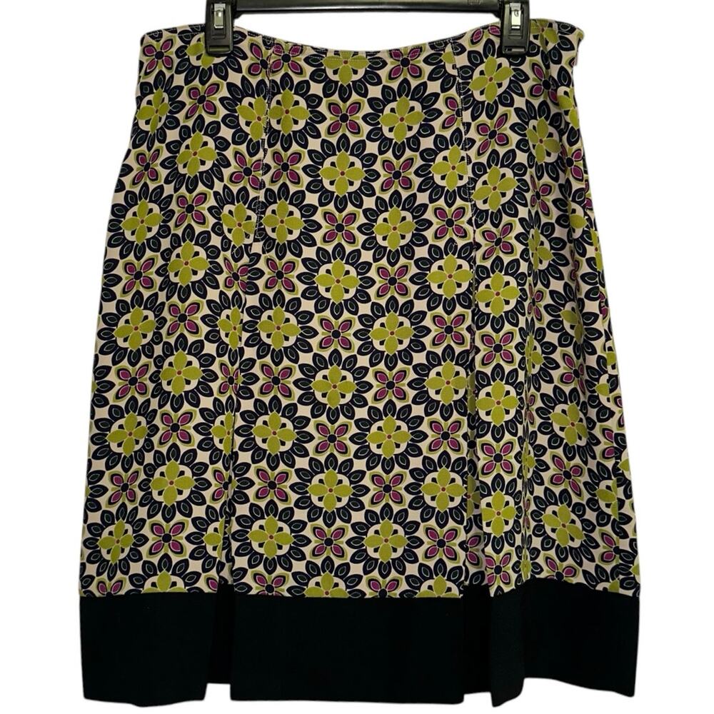 David Brooksโ Skirt Size 12 Geometric A-Line Midi Navy Green Pink Retro Print